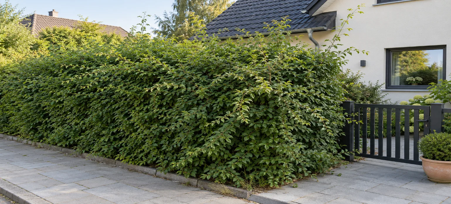 Ausgewachsene Hecke vor dem Heckenschnitt