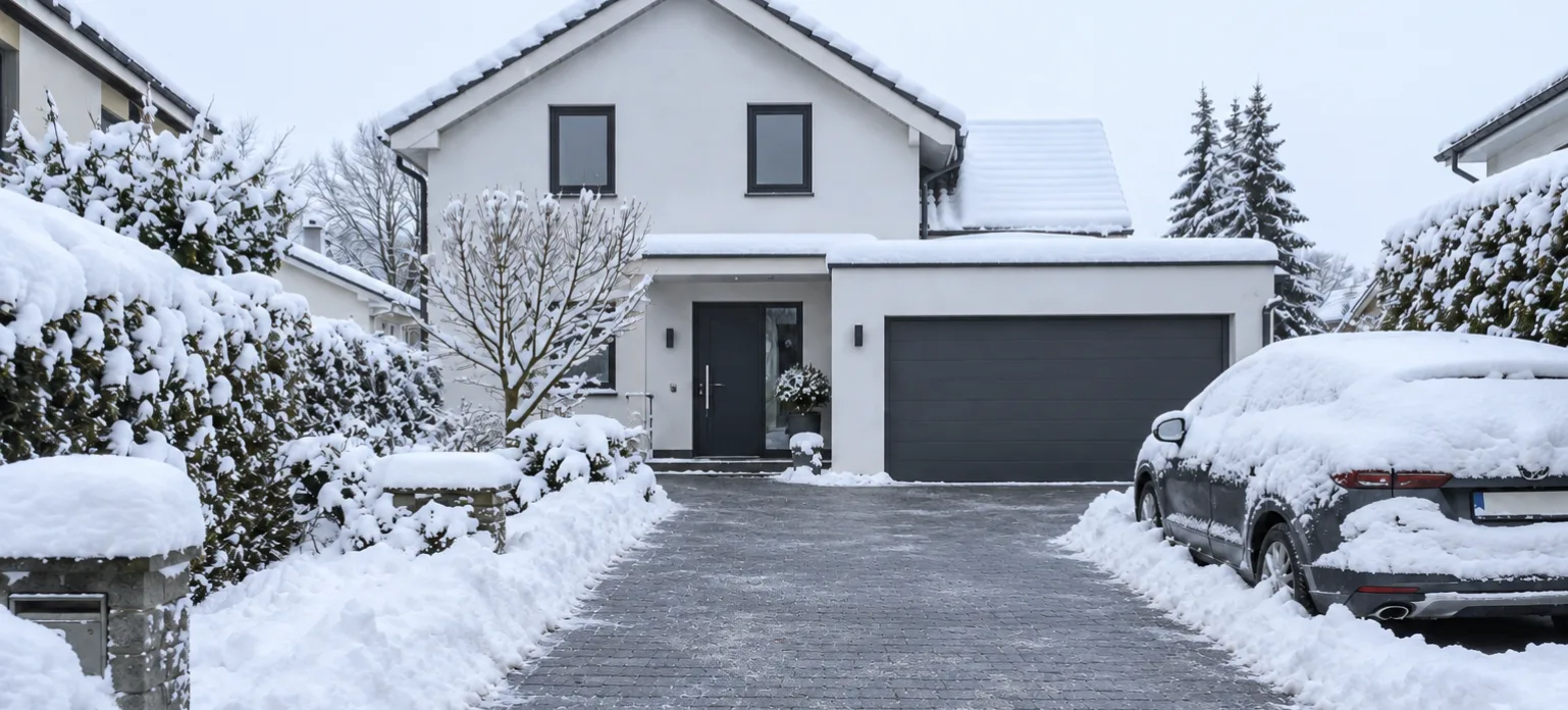 Geräumte Einfahrt nach dem Winterdienst