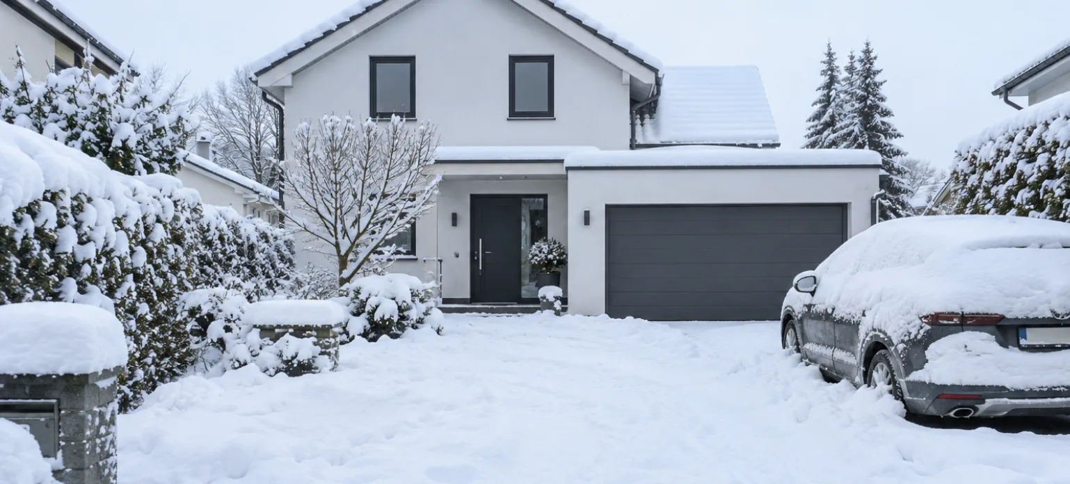 Verschneite Einfahrt vor dem Winterdienst